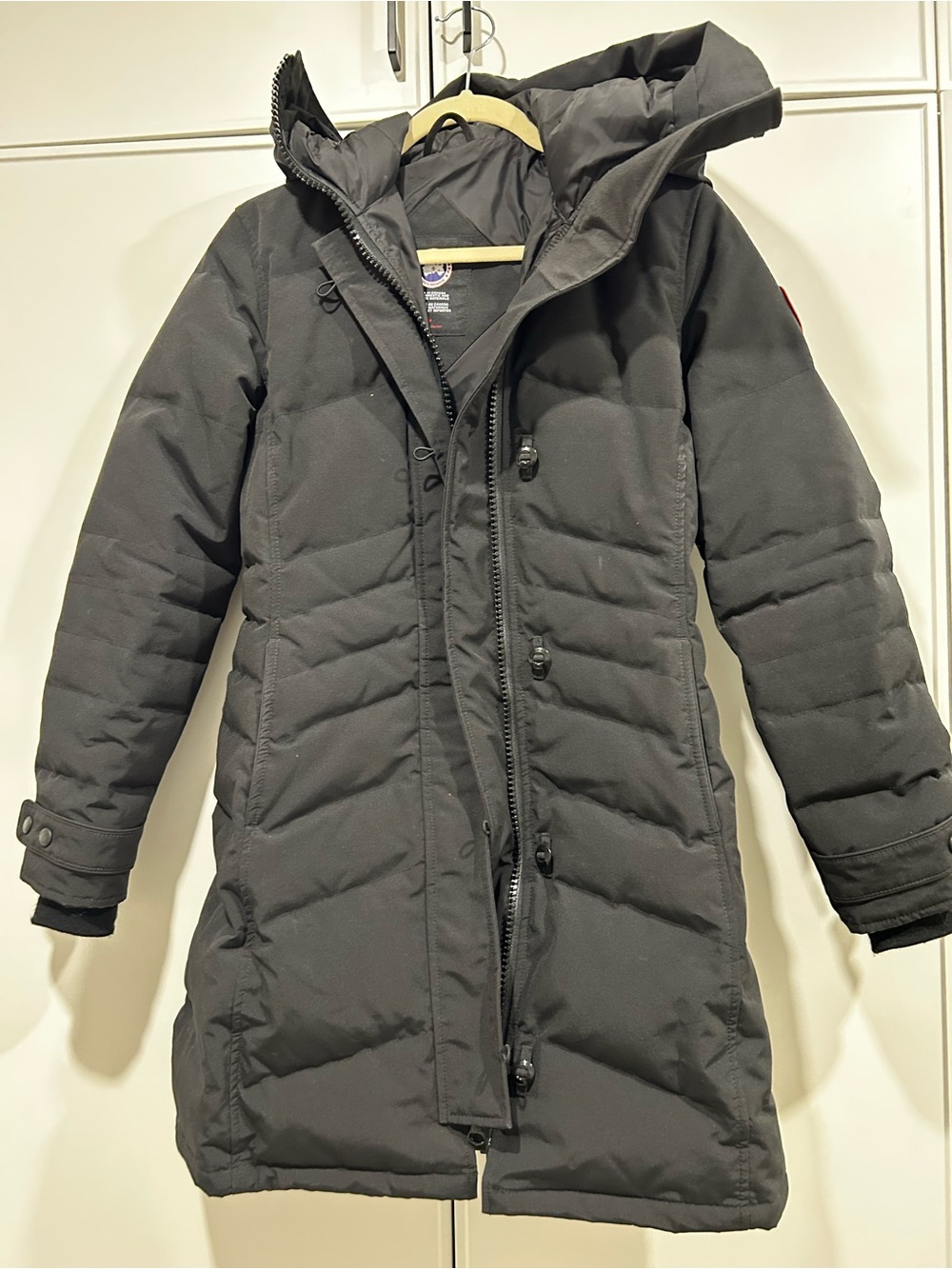 Women's Canada Goose Black Hooded Puffer Coat - 3/4 Length